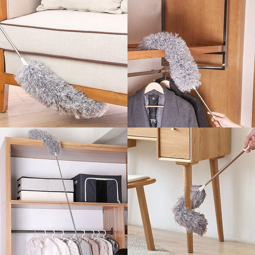 Telescopic Microfiber Duster, Extendable Washable Duster with Flexible Head for Ceilings & Fans