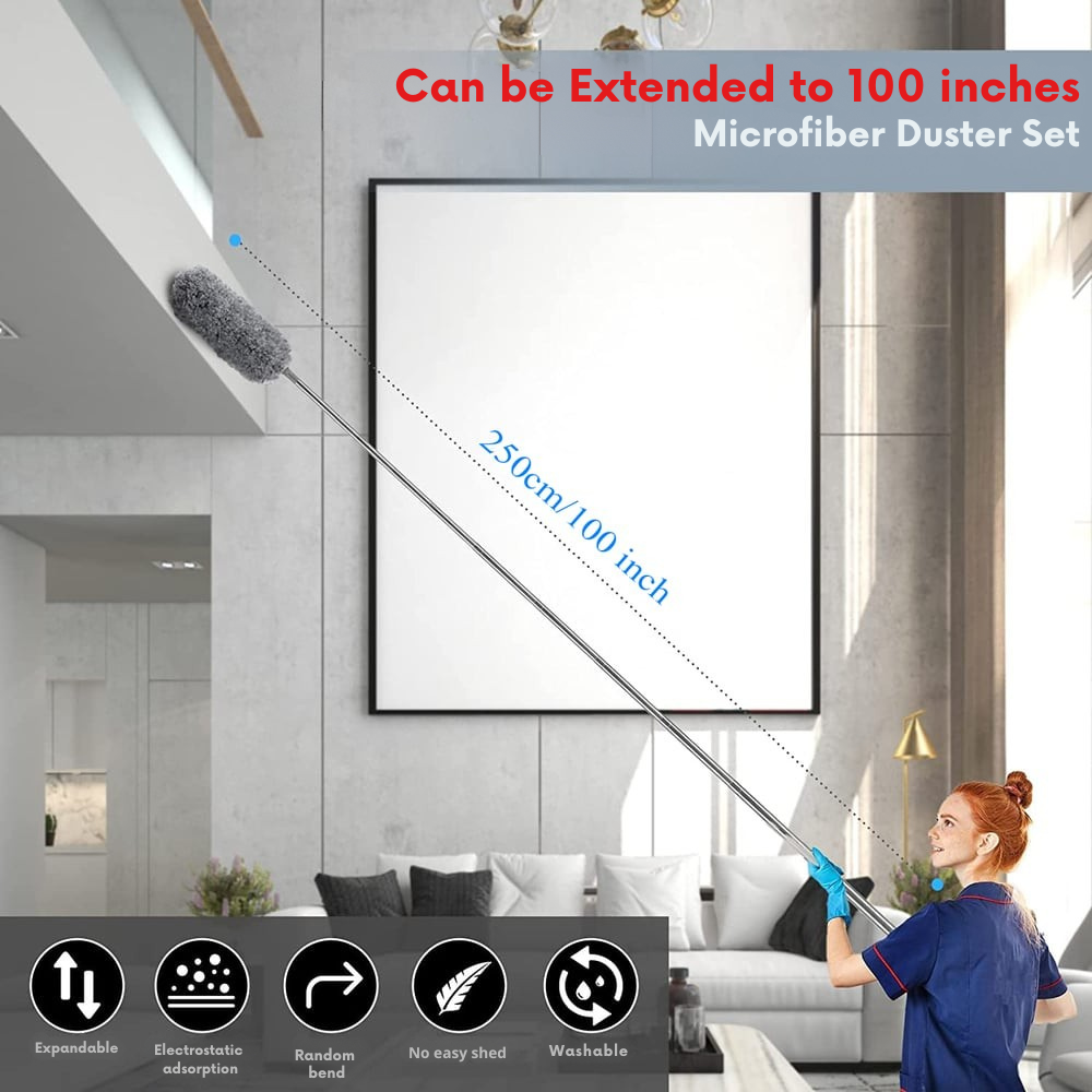 Telescopic Microfiber Duster, Extra Long Reach, Washable