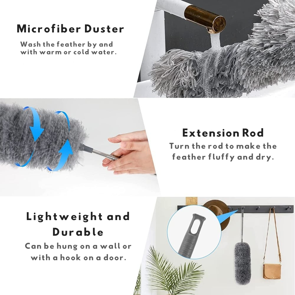 Telescopic Microfiber Duster, Extra Long Reach, Washable