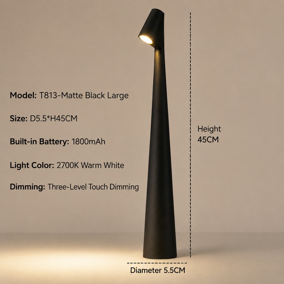 Cordless Designer LED Table Lamp, 3-Level Touch Dimmer