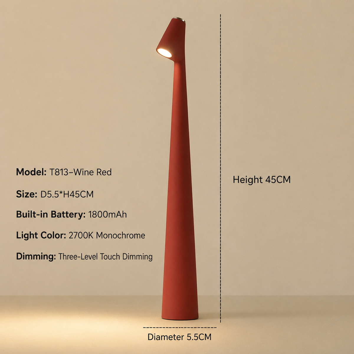 Cordless Designer LED Table Lamp, 3-Level Touch Dimmer