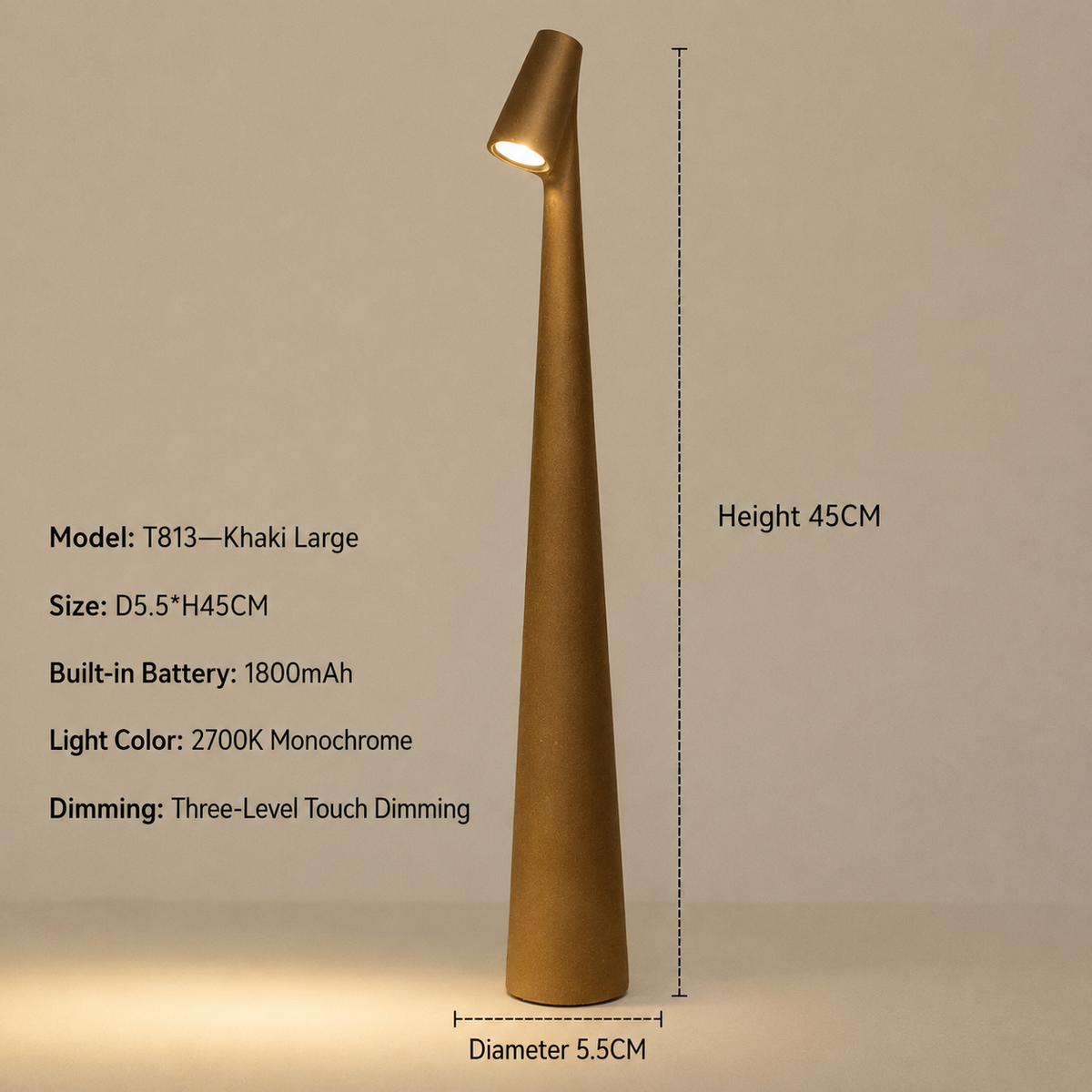 Cordless Designer LED Table Lamp, 3-Level Touch Dimmer