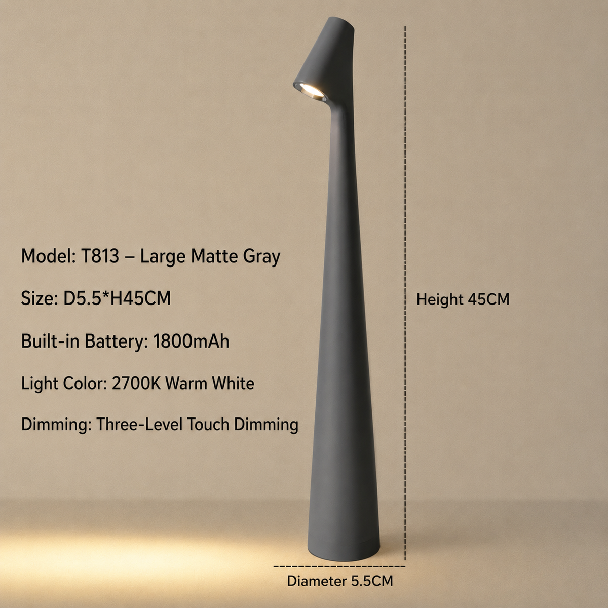 Cordless Designer LED Table Lamp, 3-Level Touch Dimmer