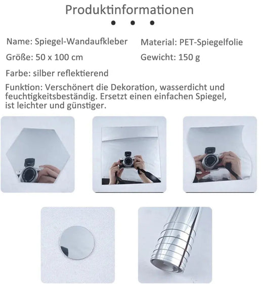 Self Adhesive Mirror Sheet, Flexible Shatterproof Mirror Film for Wall, Door & Bathroom
