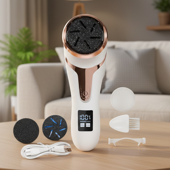 Kalluscare foot care device Rechargeable Callus Remover image with text 1