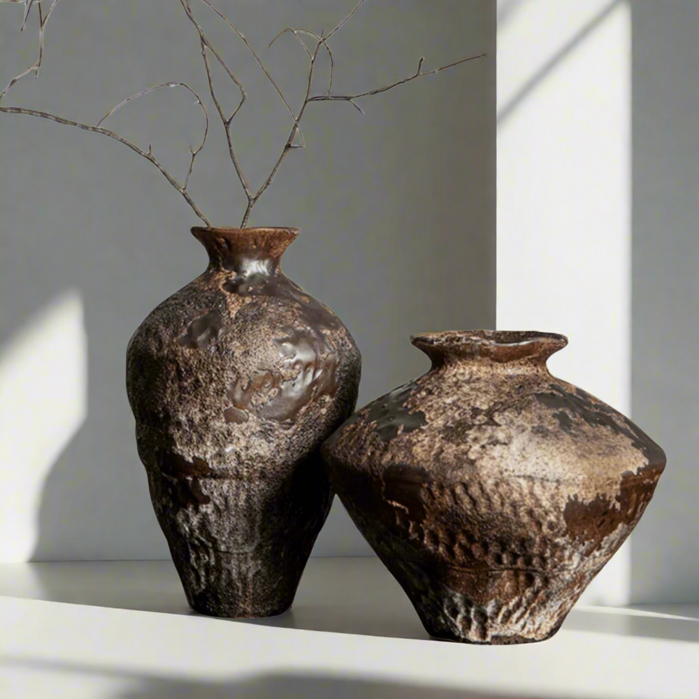 Rustic Vase, Ceramic Nest Vase for Table & Shelf Decor