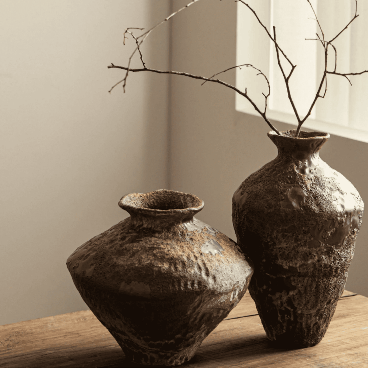 Rustic Vase, Ceramic Nest Vase for Table & Shelf Decor