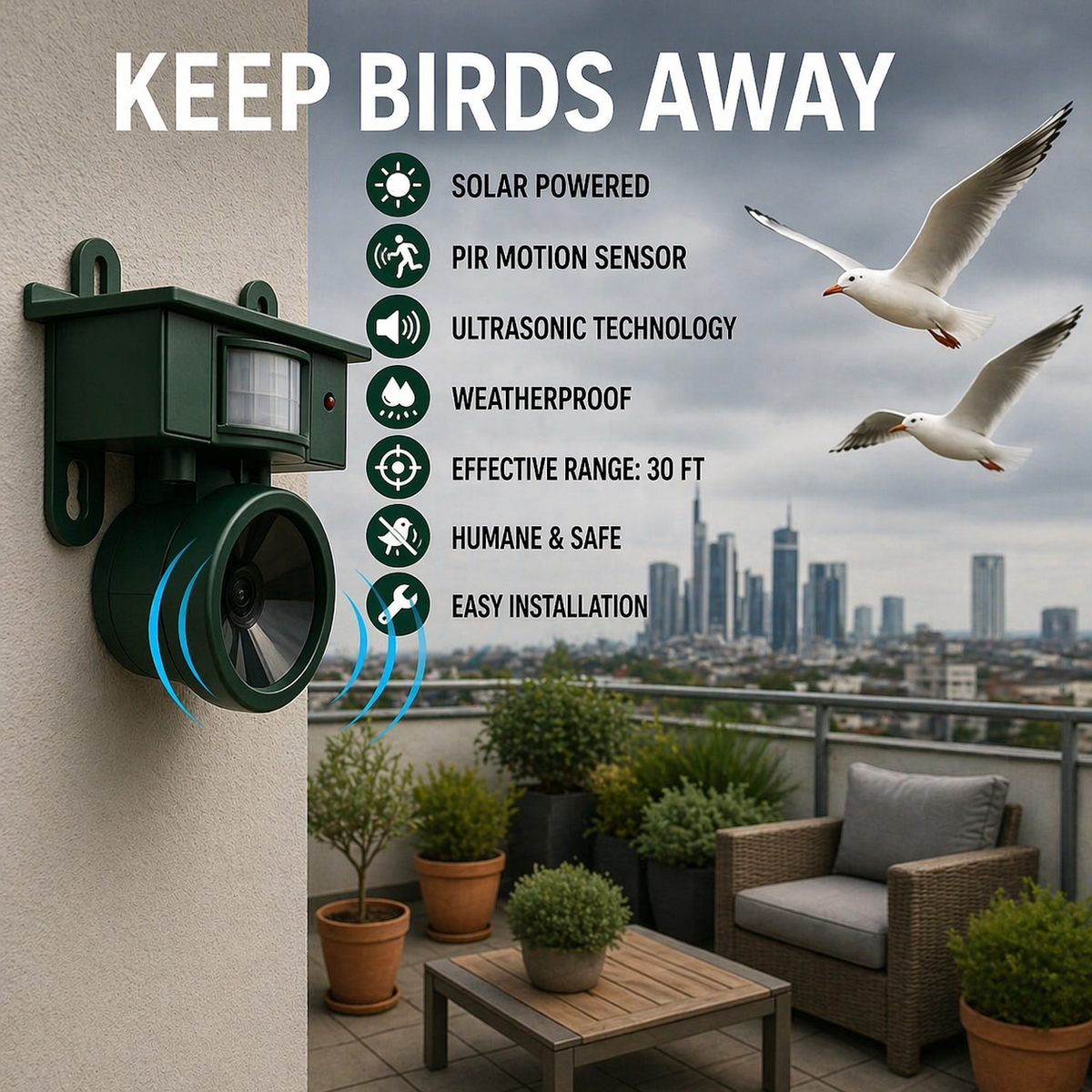 Solar Bird Deterrent, Predator Call Sensor