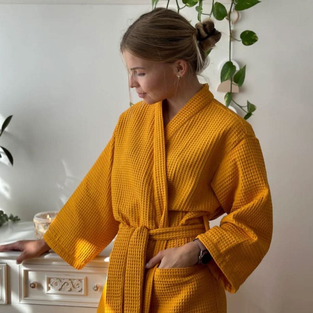 COTTONLUXE Waffle V-Neck Bathrobe