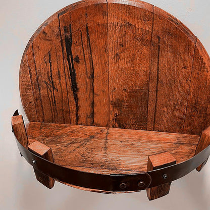 Whiskey Barrel Wall Shelf, Round Wood Bottle Display for Home Bar