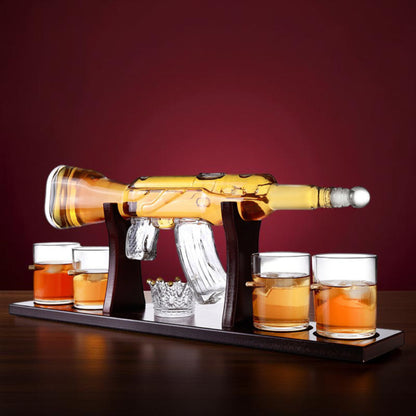 Rifle Whiskey Decanter Set, Glass Bottle with Stand & Whiskey Glasses for Home Bar
