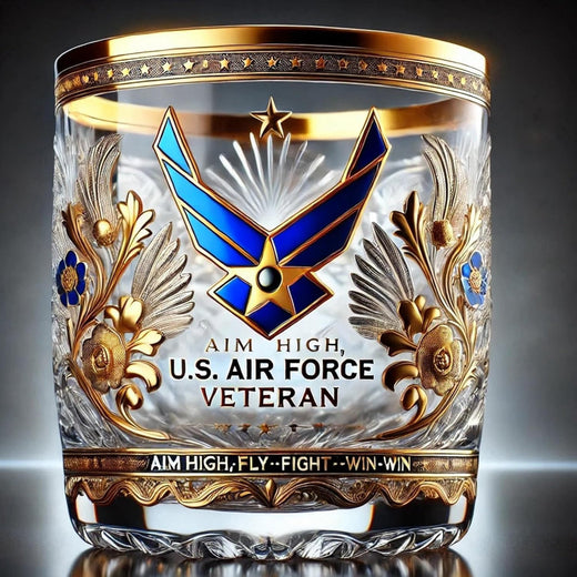 Military Whiskey Glass, Gold Embossed Veteran Gift for Army, Navy, Air Force & Coast Guard