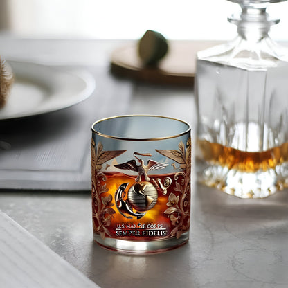 Military Whiskey Glass, Gold Embossed Veteran Gift for Army, Navy, Air Force & Coast Guard