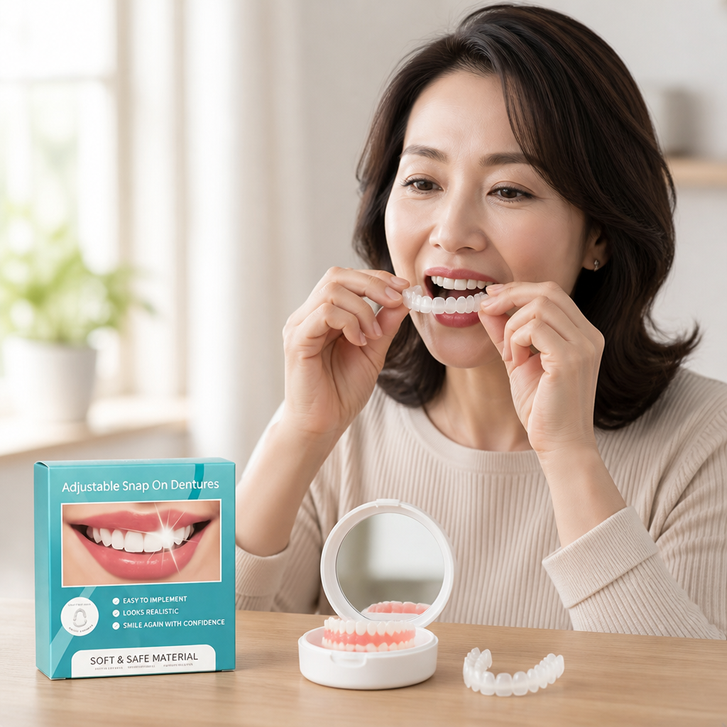 Adjustable Denture Set with Storage Box, Comfort Fit Cosmetic Upper & Lower Dentures for Men & Women – photo 3