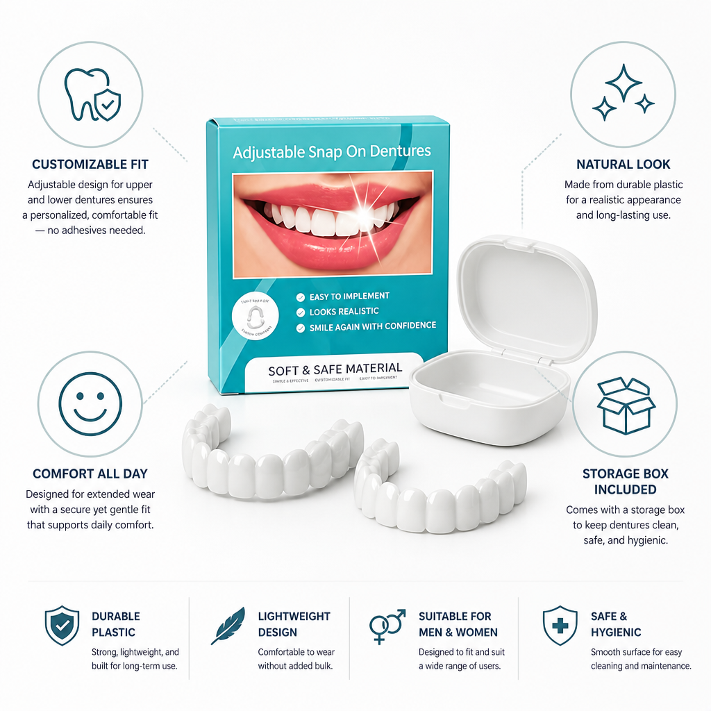 Adjustable Denture Set with Storage Box, Comfort Fit Cosmetic Upper & Lower Dentures for Men & Women – photo 4