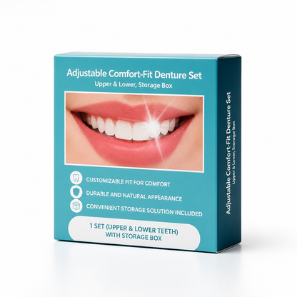 Adjustable Denture Set with Storage Box, Comfort Fit Cosmetic Upper & Lower Dentures for Men & Women – Upper & Lower with Storage Box
