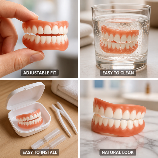 Adjustable Temporary Veneers, Natural-Looking Cosmetic Veneer Set with Tweezers for Upper & Lower Teeth