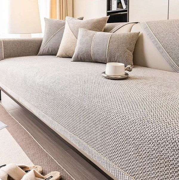 Sofa Cover, Non-Slip Quilted Cotton Linen Couch Cover, Breathable All-Season Furniture Protector