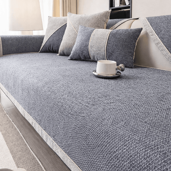 Sofa Cover, Non-Slip Quilted Cotton Linen Couch Cover, Breathable All-Season Furniture Protector