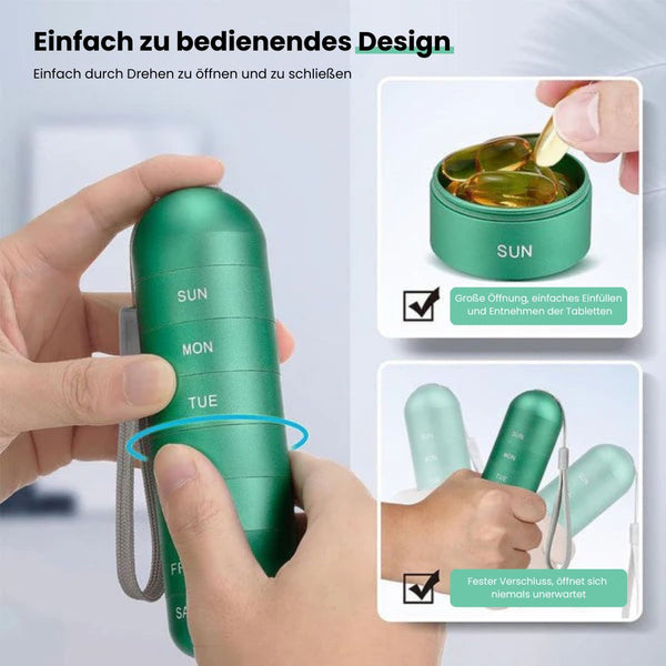 Travel Pill Organizer, Aluminum 7 Compartment Pill Box with Silicone Seal for Vitamins