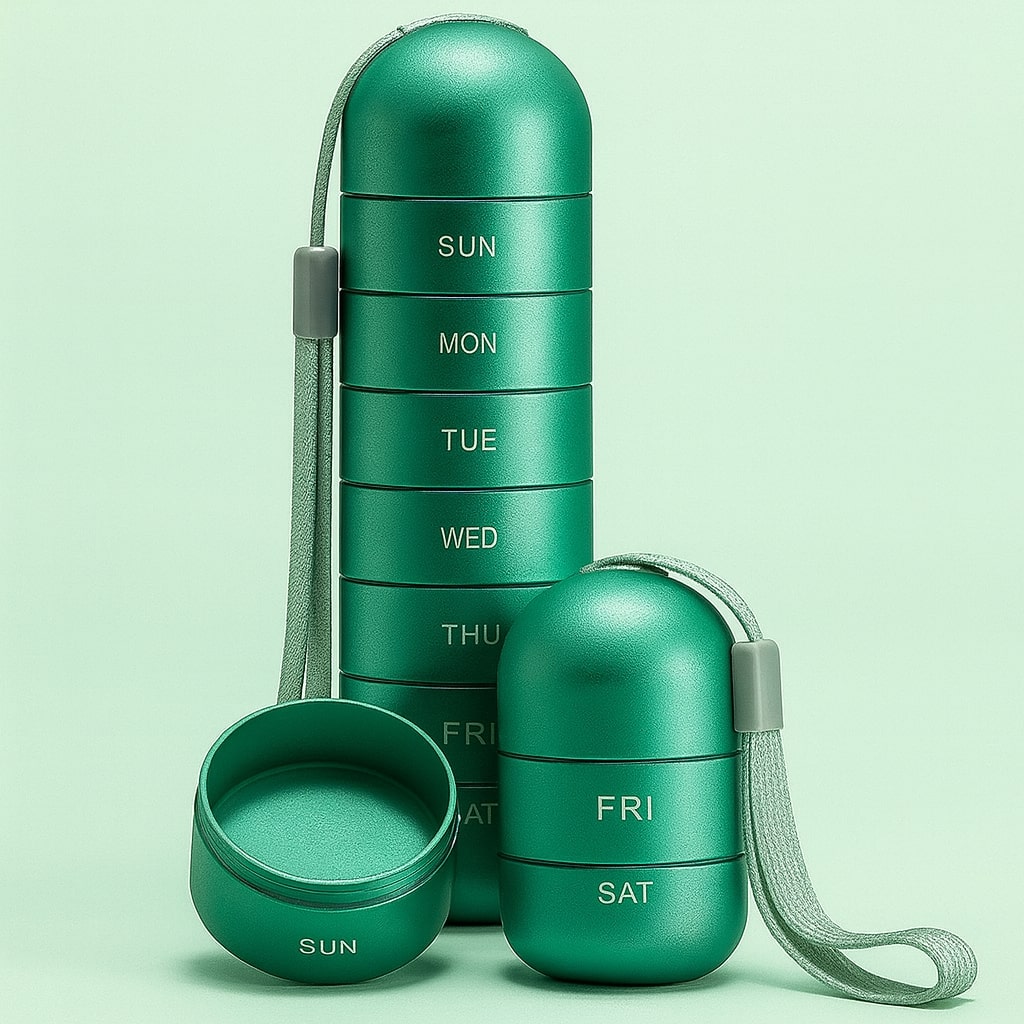 Aluminum Pill Box, 7 Compartments