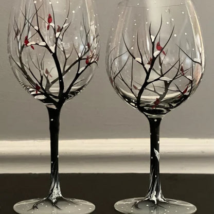 Hand-Painted Four Seasons Tree Wine Glasses