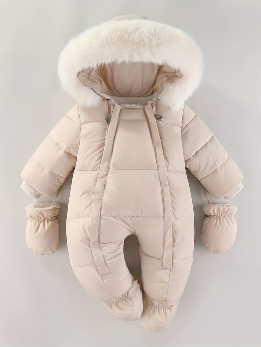 Baby Winter Snowsuit, Quilted Hooded Bunting with Mittens and Covered Feet for Ages 3 Months to 2 Years