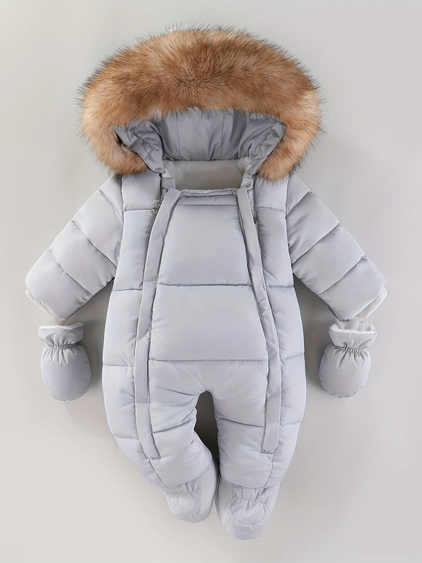 Baby Winter Snowsuit, Quilted Hooded Bunting with Mittens and Covered Feet for Ages 3 Months to 2 Years