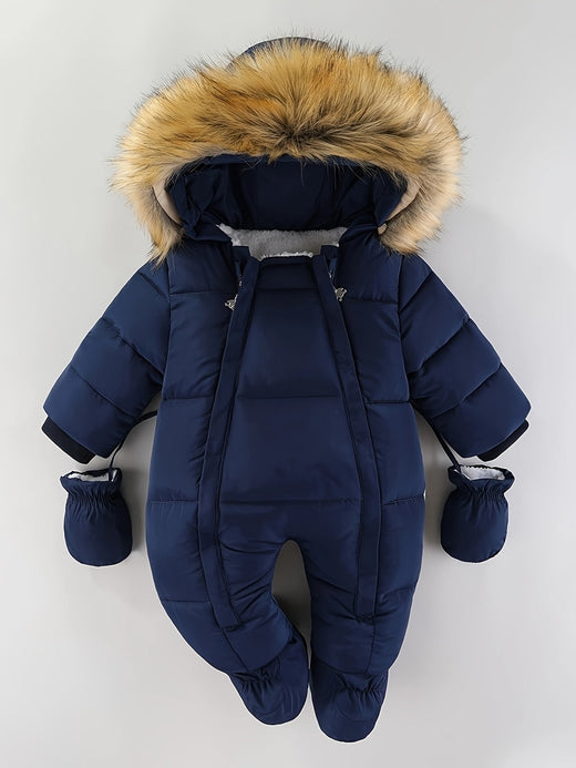 Baby Winter Snowsuit, Quilted Hooded Bunting with Mittens and Covered Feet for Ages 3 Months to 2 Years