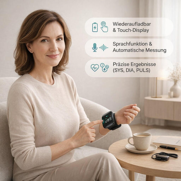 Wrist Blood Pressure Monitor, Rechargeable Digital BP Monitor with Voice & Touch Display
