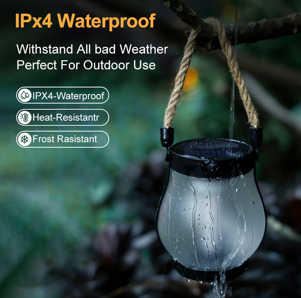 Solar Flame Lantern, 10 Inch Outdoor Flickering Flame Light with Hemp Rope for Garden, Patio & Path