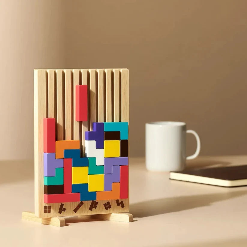 Wooden Tetris Puzzle Board for Desk