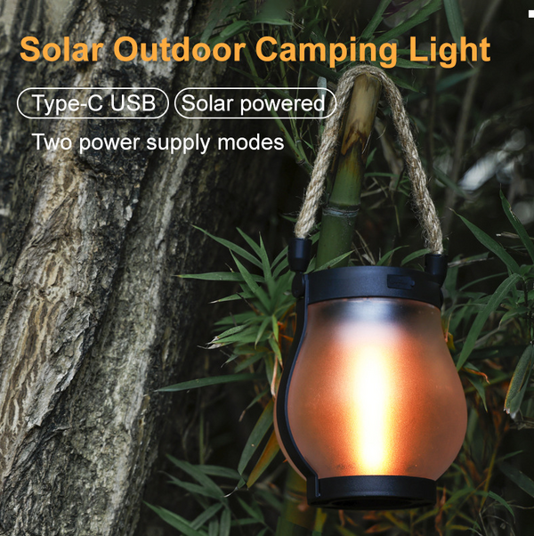 Solar Flame Lantern, 10 Inch Outdoor Flickering Flame Light with Hemp Rope for Garden, Patio & Path