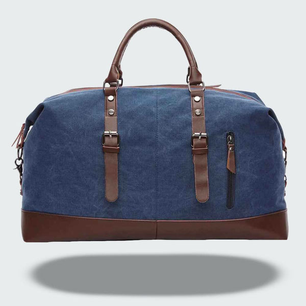 Canvas Duffel Bag for Men, Leather Trim Travel Weekender with Shoulder Strap & Multiple Pockets