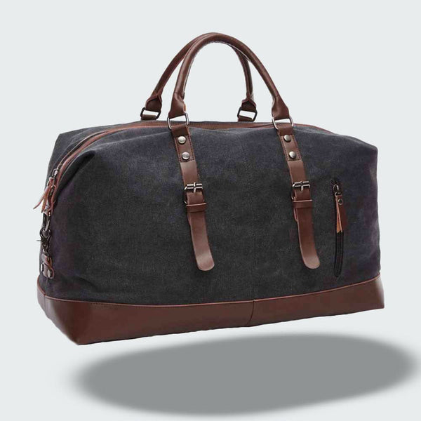 Canvas Duffel Bag for Men, Leather Trim Travel Weekender with Shoulder Strap & Multiple Pockets