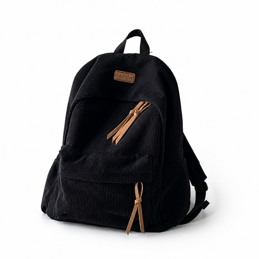 Corduroy Backpack, Large Capacity Minimalist Daypack in Soft Corduroy for Daily Use & Travel