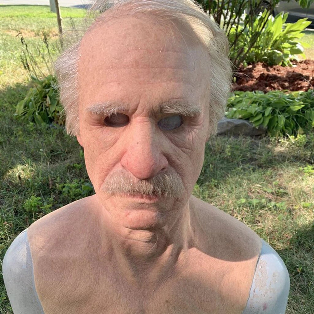 Old Man Mask, Creepy Realistic Latex Halloween Mask for Adults with Movable Mouth