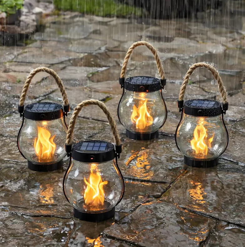 Solar Flame Lantern with Flicker Effect, Weatherproof