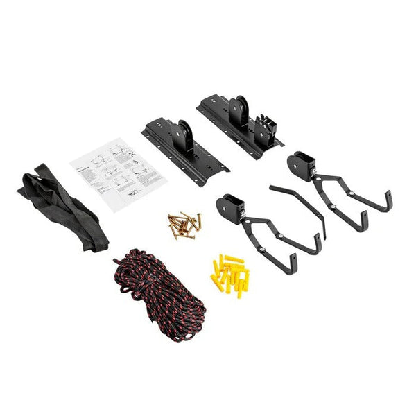 Ceiling Bike Hoist, Garage Bike Lift with Rope Pulley System, Safety Strap & 132 lb Capacity
