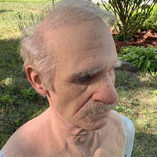 Old Man Mask, Creepy Realistic Latex Halloween Mask for Adults with Movable Mouth