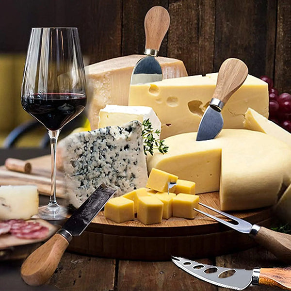 Cheese Knife Set, 6 Piece Stainless Steel with Acacia Wood Handles for Charcuterie Boards & Wine Nights