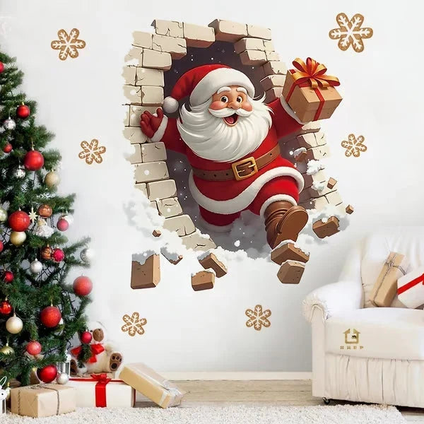 Christmas Wall Sticker, 3D Santa Claus Wall Decal for Walls, Windows & Doors