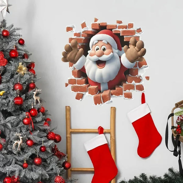 Christmas Wall Sticker, 3D Santa Claus Wall Decal for Walls, Windows & Doors