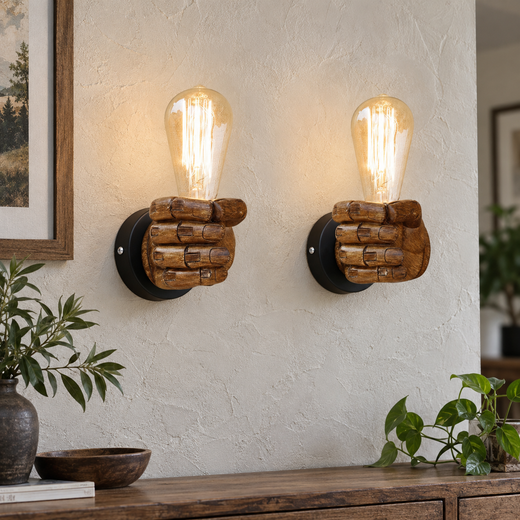 Hand Wall Lamp, Vintage Fist Wall Light with Exposed Bulb
