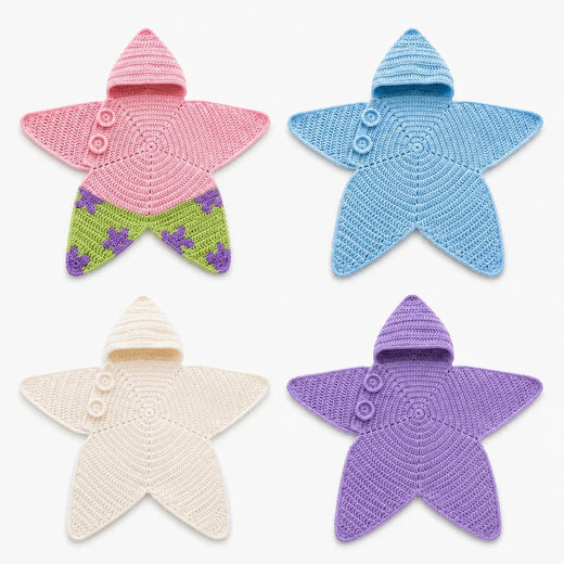Crochet Baby Blanket, Hooded Star Shaped Cotton Blanket with Button for Babies & Toddlers
