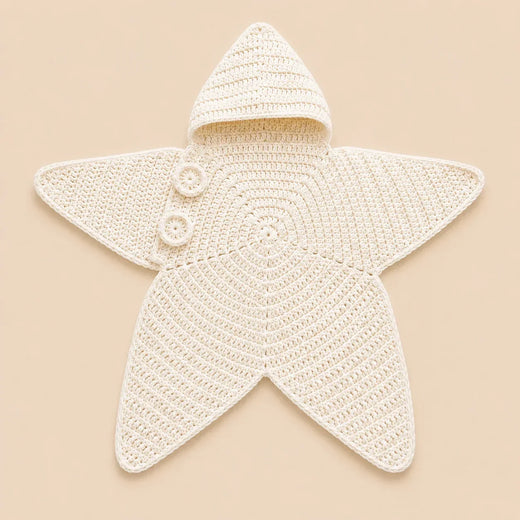 Crochet Baby Blanket, Hooded Star Shaped Cotton Blanket with Button for Babies & Toddlers