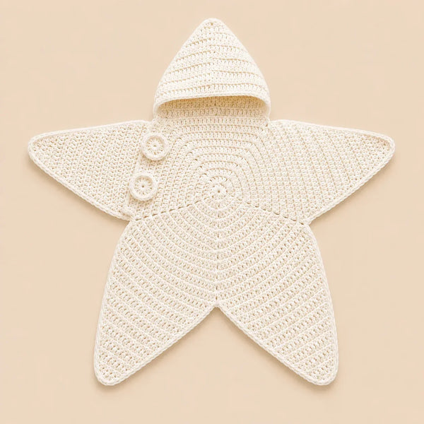 Crochet Baby Blanket, Hooded Star Shaped Cotton Blanket with Button for Babies & Toddlers