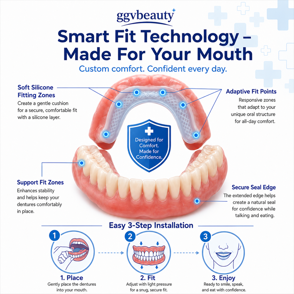 Custom Fit Dentures at Home, Upper & Lower Cosmetic Denture Set for a Natural-Looking Smile
