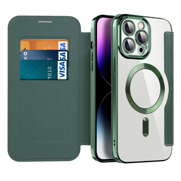 Magnetic Flip Phone Case with Card Holder, Shockproof Leather Wallet Case for iPhone 15, 14, 13 & 12