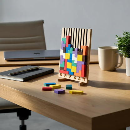 Wooden Tetris Puzzle Board for Desk